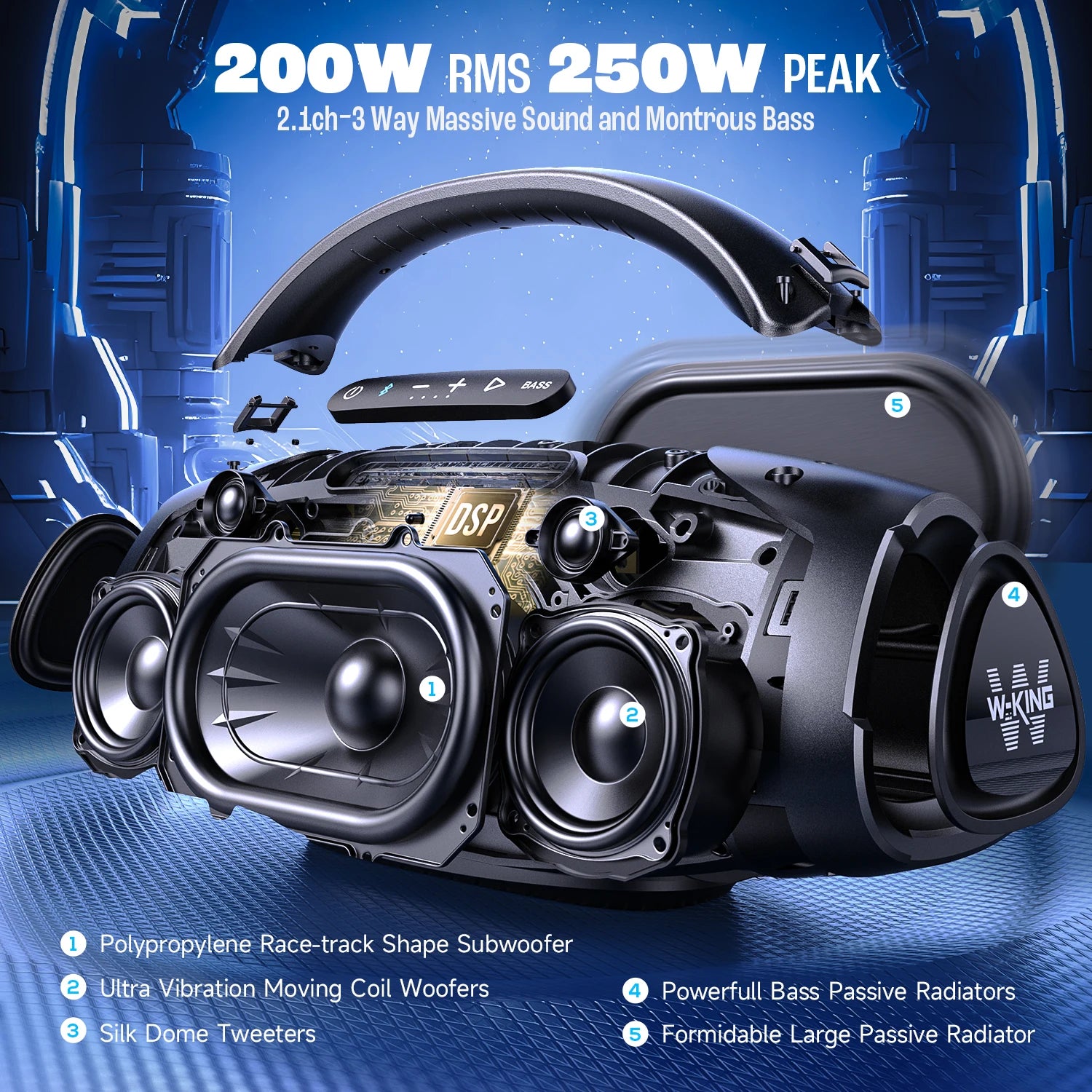 W-KING 200W RMS Portable Bluetooth Speaker