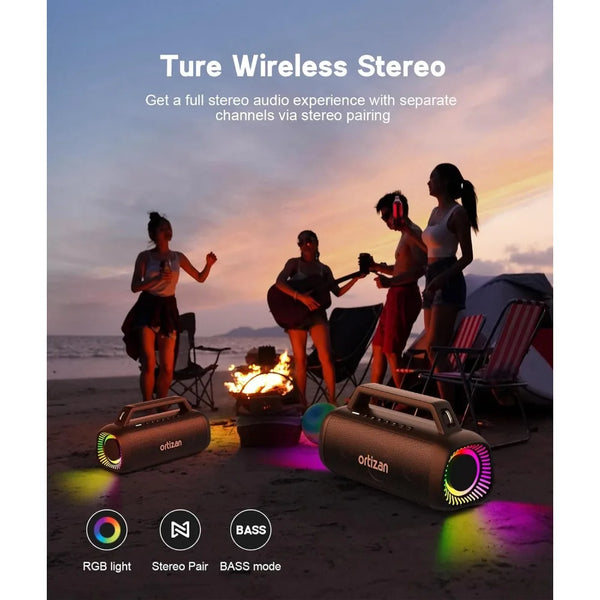 Portable Bluetooth Speaker – 80W Peak, IPX7 Waterproof, HD Sound, DSP & Outdoor Bass, RGB Lights, Wireless Stereo Pairing