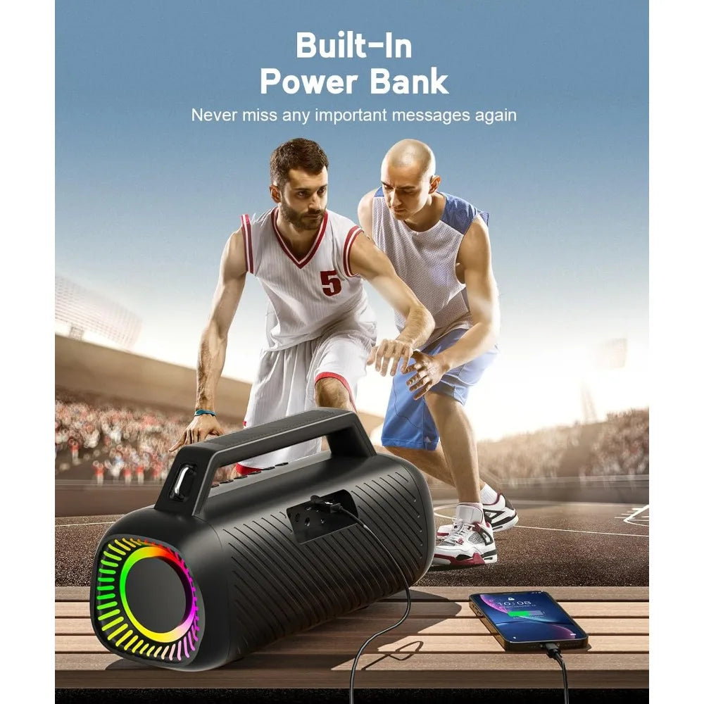Portable Bluetooth Speaker – 80W Peak, IPX7 Waterproof, HD Sound, DSP & Outdoor Bass, RGB Lights, Wireless Stereo Pairing