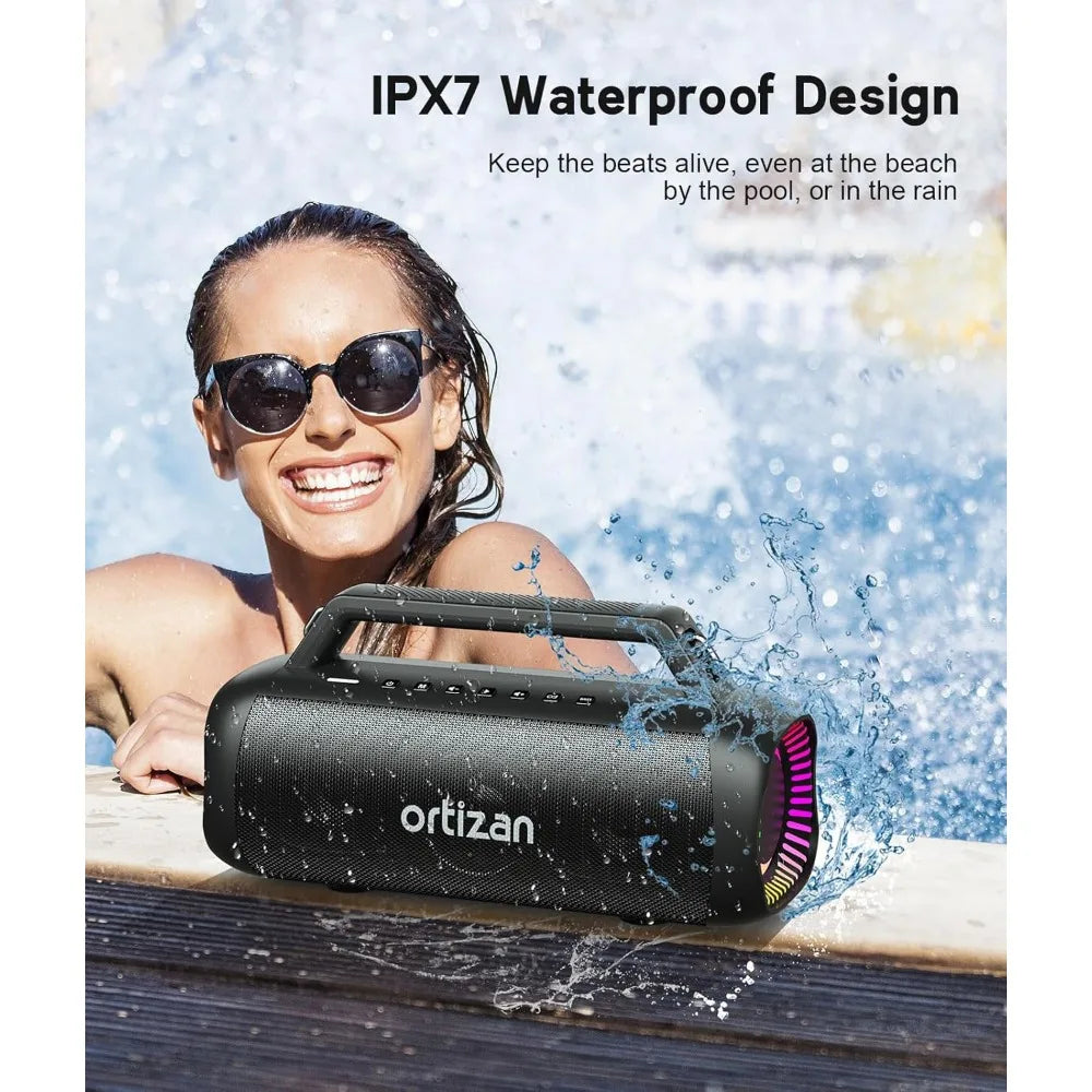 Portable Bluetooth Speaker – 80W Peak, IPX7 Waterproof, HD Sound, DSP & Outdoor Bass, RGB Lights, Wireless Stereo Pairing