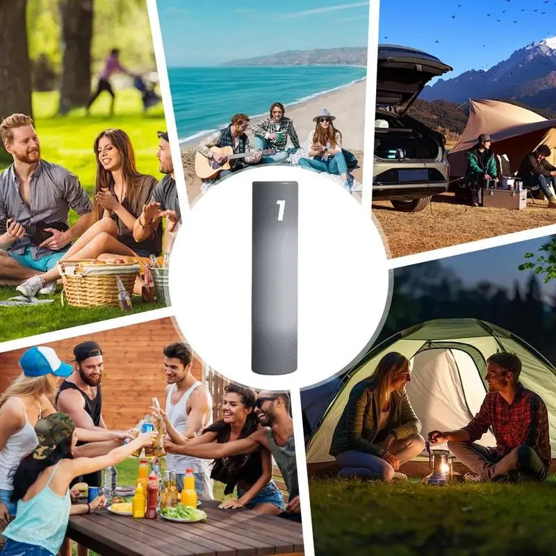 Travel Speaker & Charger – IPX6 Waterproof Wireless Stick Shape Power Bank with Music Playback