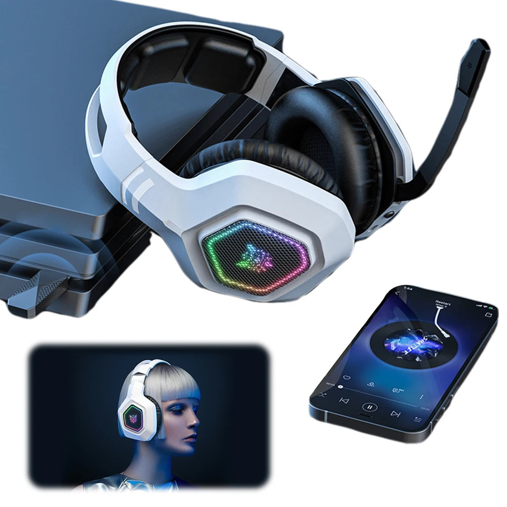 Wireless Gaming Headset – 2.4GHz/BT 5.3/Wired with RGB Light, Mic, Over-Ear for PS4/PC/Laptop