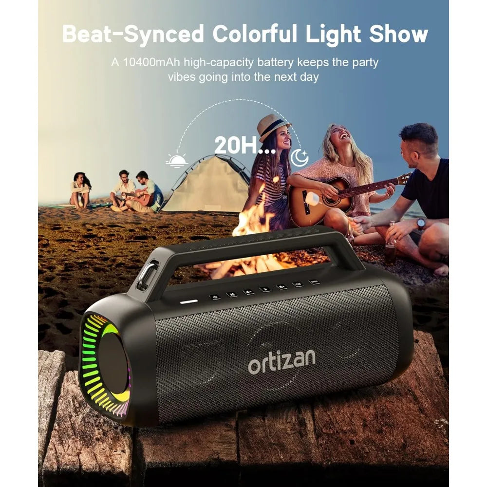Portable Bluetooth Speaker – 80W Peak, IPX7 Waterproof, HD Sound, DSP & Outdoor Bass, RGB Lights, Wireless Stereo Pairing