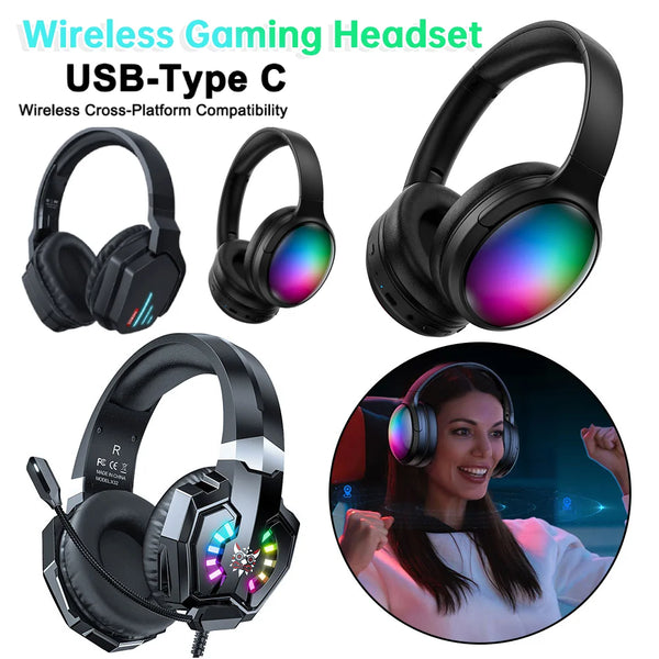 Wireless Gaming Headset – Bluetooth 5.3, Noise Cancelling Over-Ear Headphones for PC/MAC/XBOX/PS4
